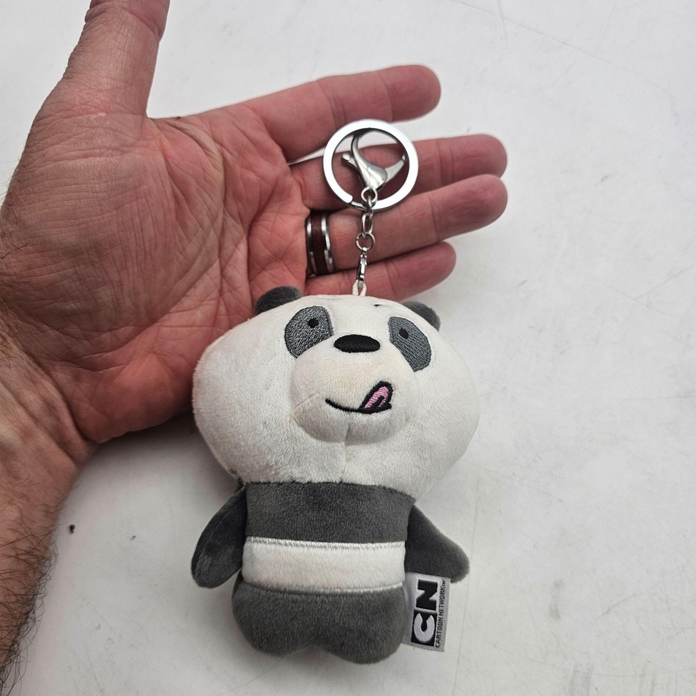 Cartoon Network Panda Bear Plush Stuffed Keychain Mini White Gray Cute